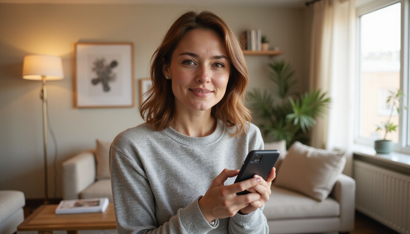A woman joyfully celebrates her online blackjack casino win in her living room. A woman joyfully celebrates her online blackjack casino win in her living room.